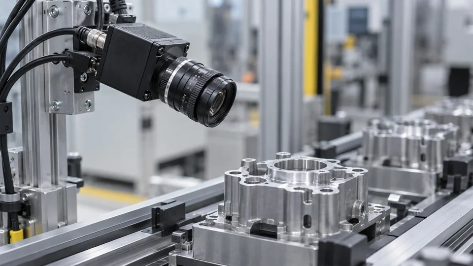 Generic machine-vision camera inspecting a metal component