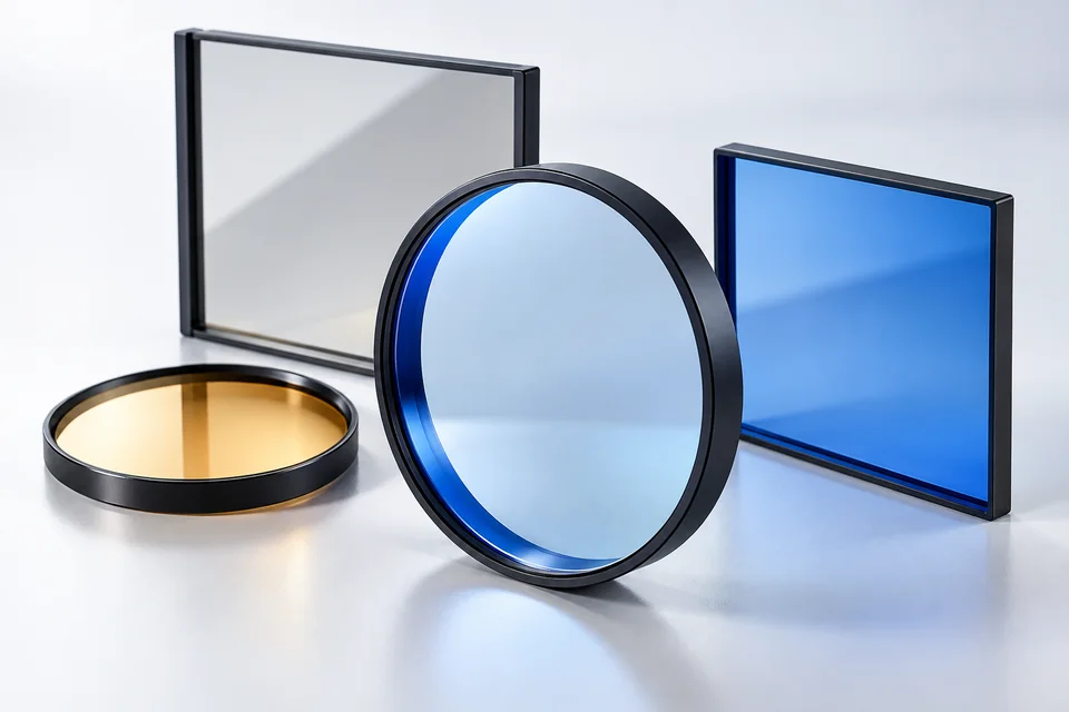 Circular and rectangular optical filter forms in an illustrative studio composition