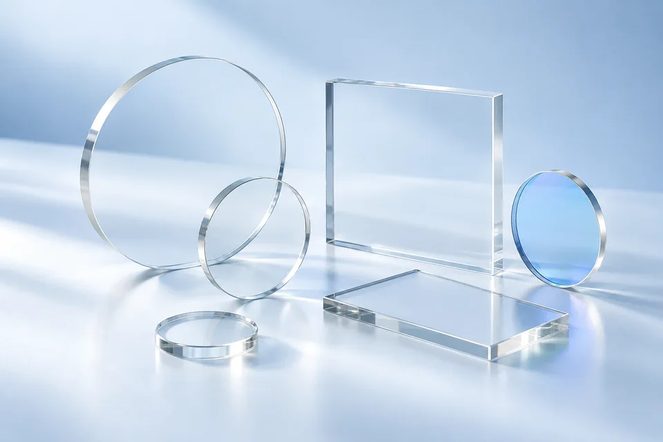 Round and rectangular optical window forms in an illustrative studio composition