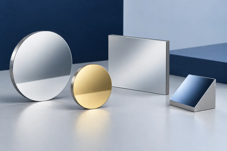 Illustrative group of optical mirror forms with restrained coating appearances