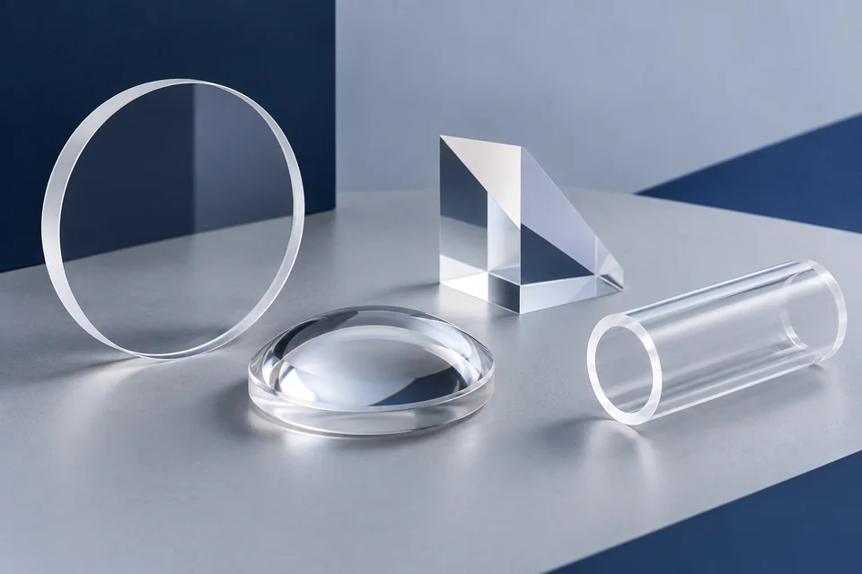 Illustrative group of fused-silica and quartz optical component forms