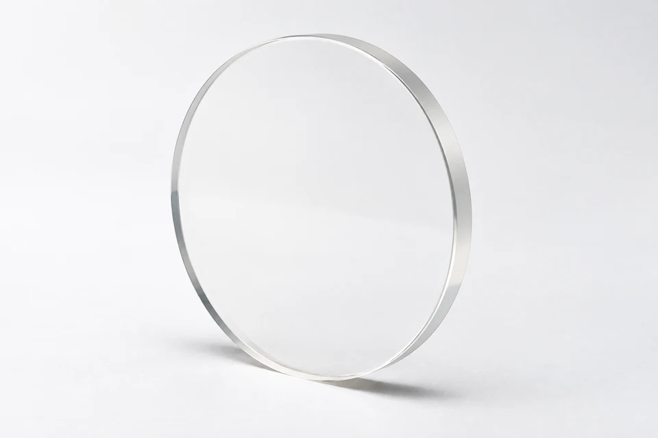 Barium fluoride optical window on a neutral background