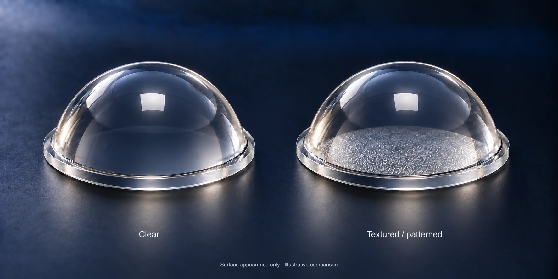 Matching clear and bottom-textured lens concepts at the same approximate scale