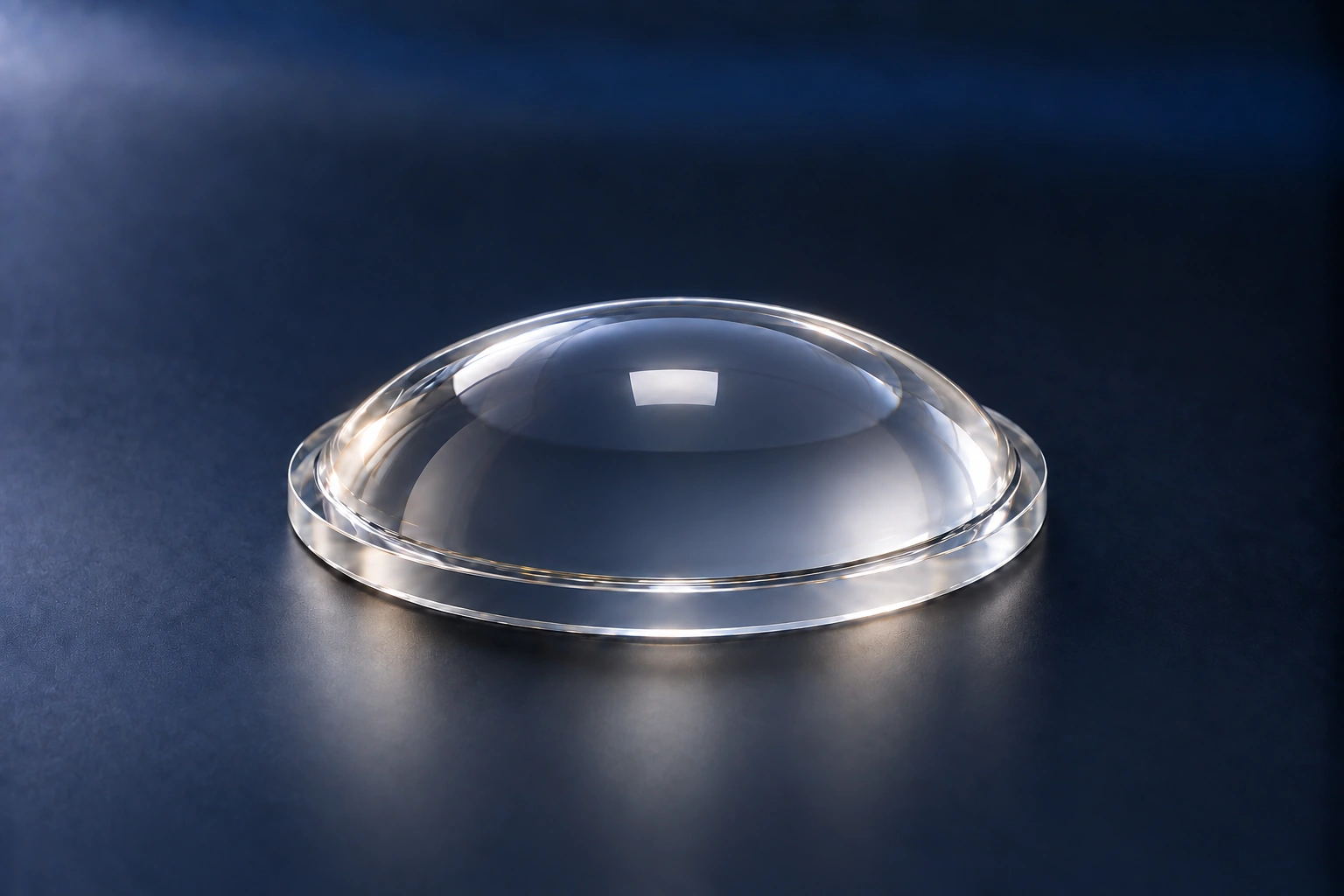 Moderate-profile convex glass illumination lens with integral flange