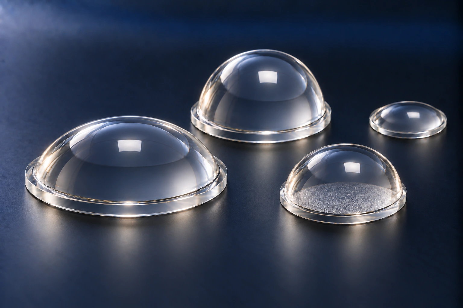 Mixed glass illumination optics with varied profiles, flanges and surface treatment